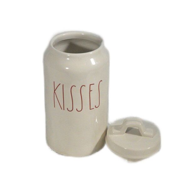 Rae Dunn KISSES Canister Ceramic White with Red Lettering Farmhouse - Picture 2 of 3